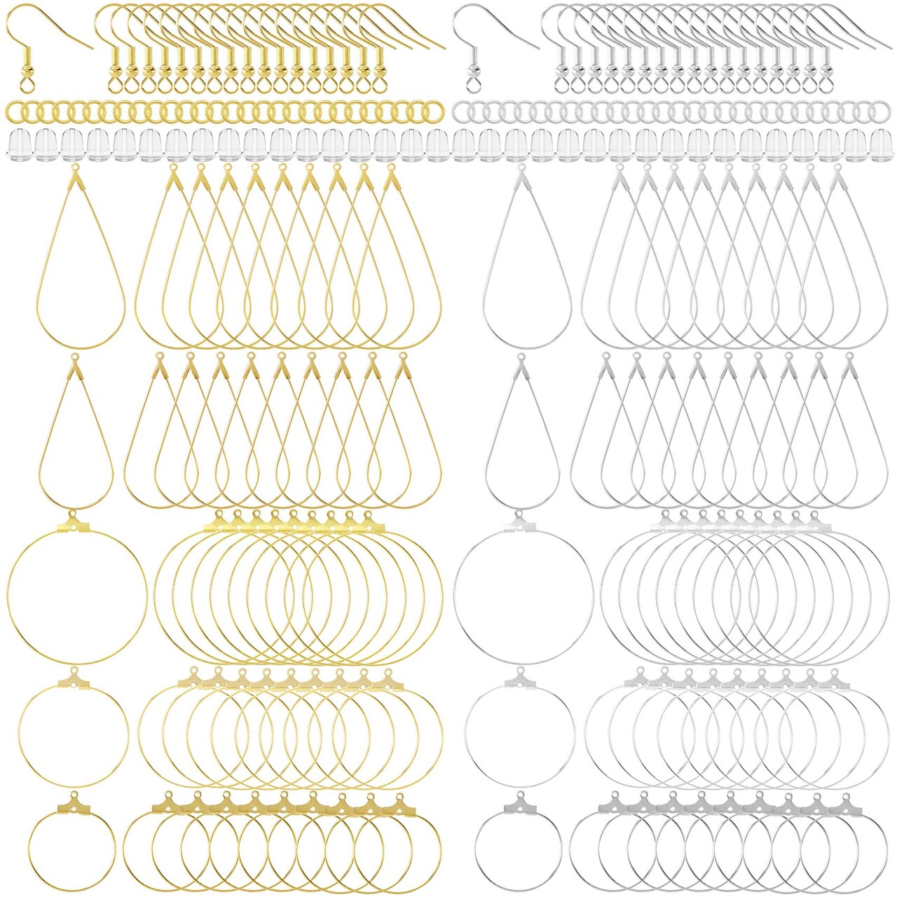 700pcs Hypoallergenic Earring Making Kit, Gold/Silver Plated Earring Hooks, Earring Beading Hoop, Clear Rubber Earring Backs, Jump Rings for DIY Jewelry Making, Earring Making Supplies